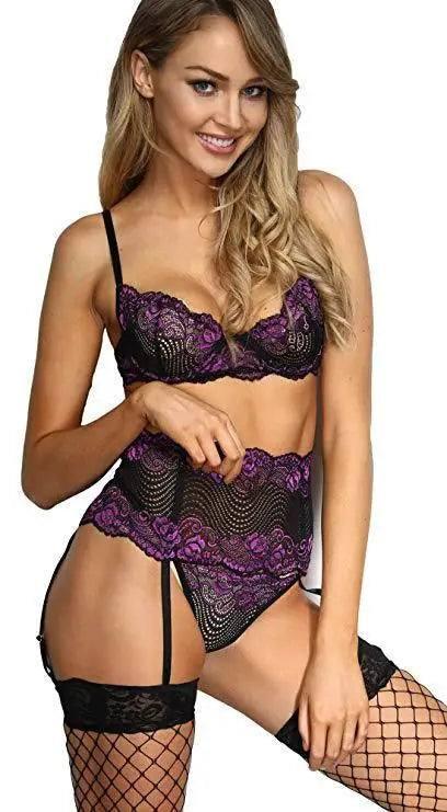 Erotic Lingerie Erotic Pajamas Three-point Abdominal-Purple-3