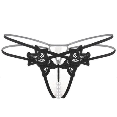 Lingerie Embroidered Women's Thong-Black-4