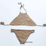 Europe explosion hook hand woven suit sexy bikinis beach-Khaki-3