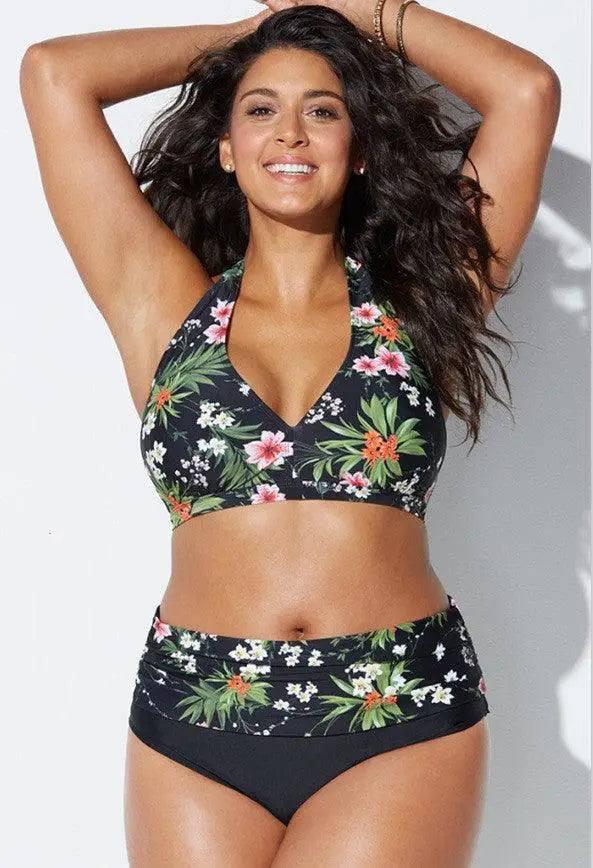 European and American floral bikini-Green-1