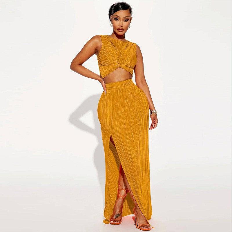 Chic European Style Two-Piece Set-Yellow-6