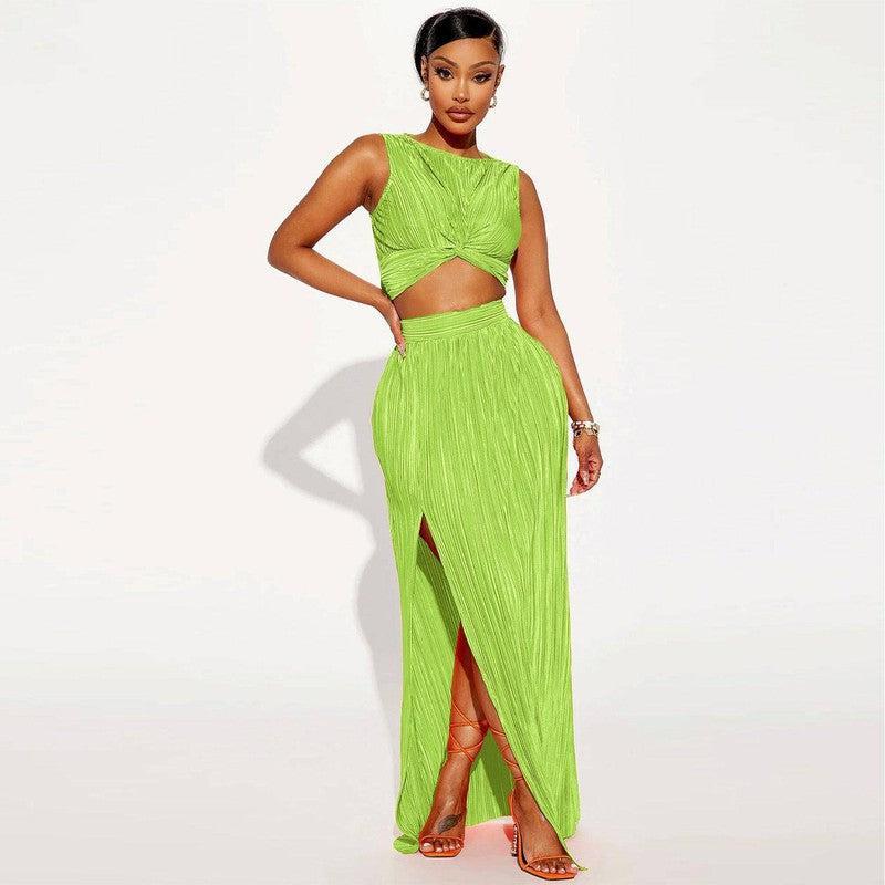 Chic European Style Two-Piece Set-Green-7