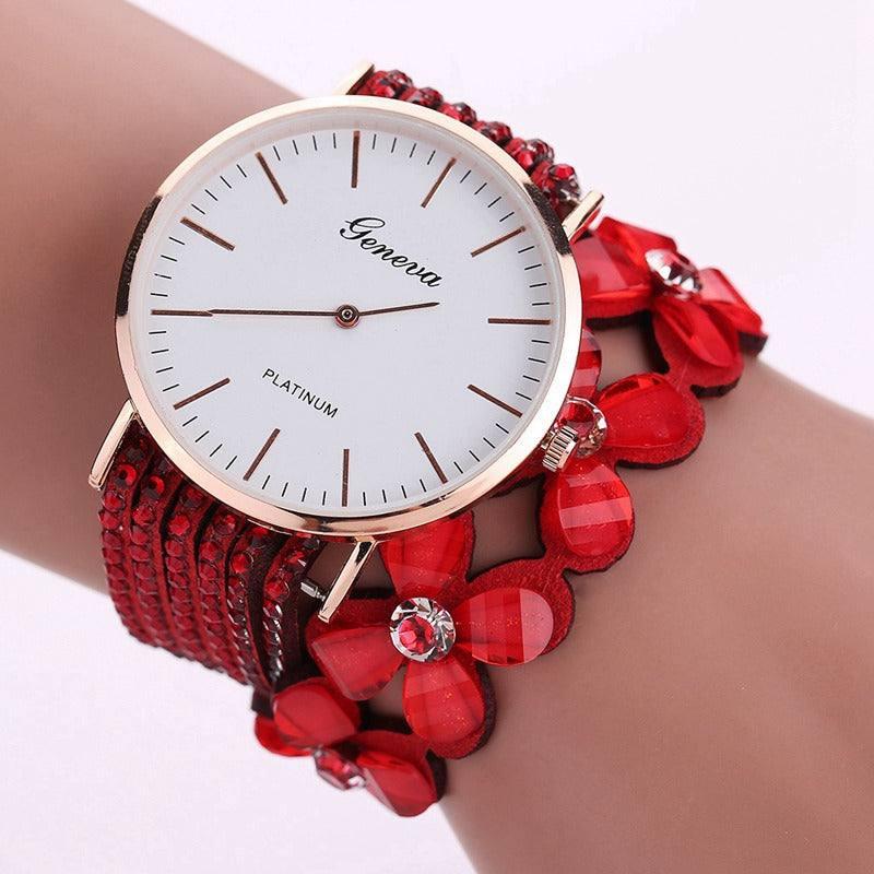 Fashion Geneva Flowers Watches Women Dress Elegant Quartz-Red-9