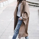 Fashion Long Solid Color Lapel Coat Warm Coat-Camel-1