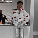 Fashion Love Embroidered Sweater For Women-FQT2060 White With Red Heart-2