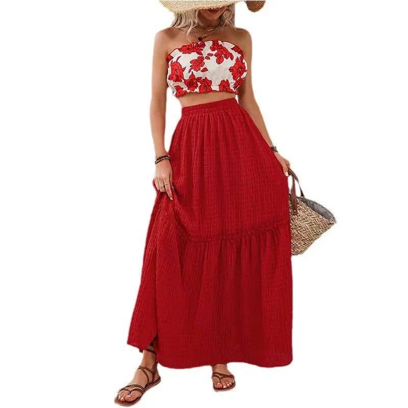 Fashion Printed Tube Top Large Swing Dress Women's Suit-9