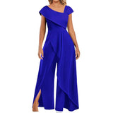 Fashion Simple Temperament Diagonal Collar Jumpsuit-5