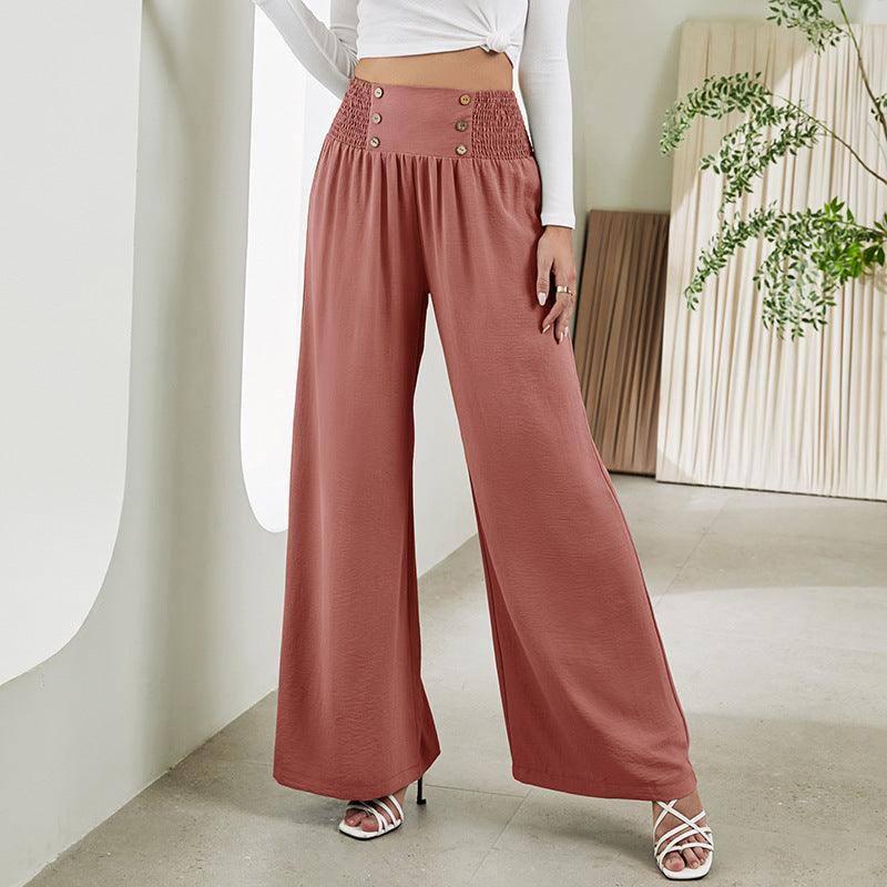 Fashion Straight Wide Leg Pants Elastic High Waist Casual-Pink-5