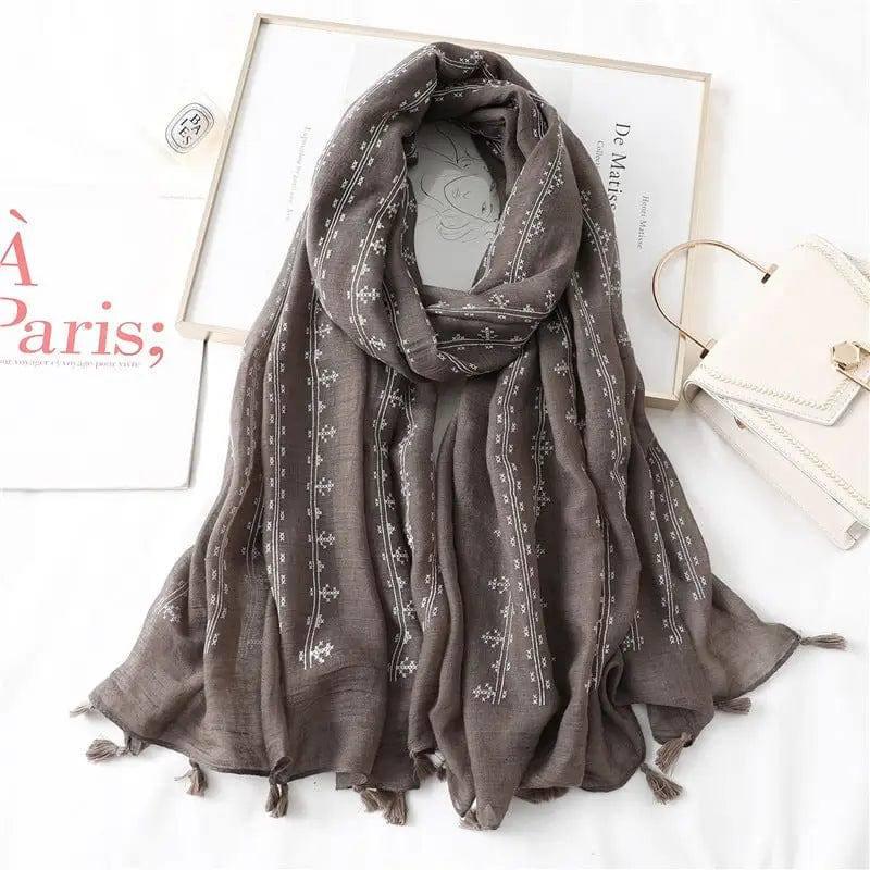 Fashion Tassel Cotton Linen Thin Yarn Scarf-WJ1488-8