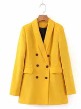 Fashion Temperament Wind Double Breasted Suit Jacket Women-Yellow-5