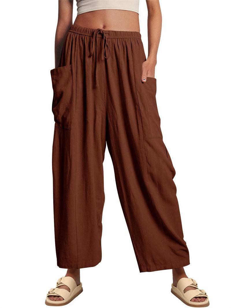 Fashion Wide Leg Pants Summer Loose Elastic High Waist Yellow / 3XL-Coffee-12