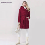 Fashion Woman Cotton Dress Coat Solid Color Hooded Warm-Wine Red-9