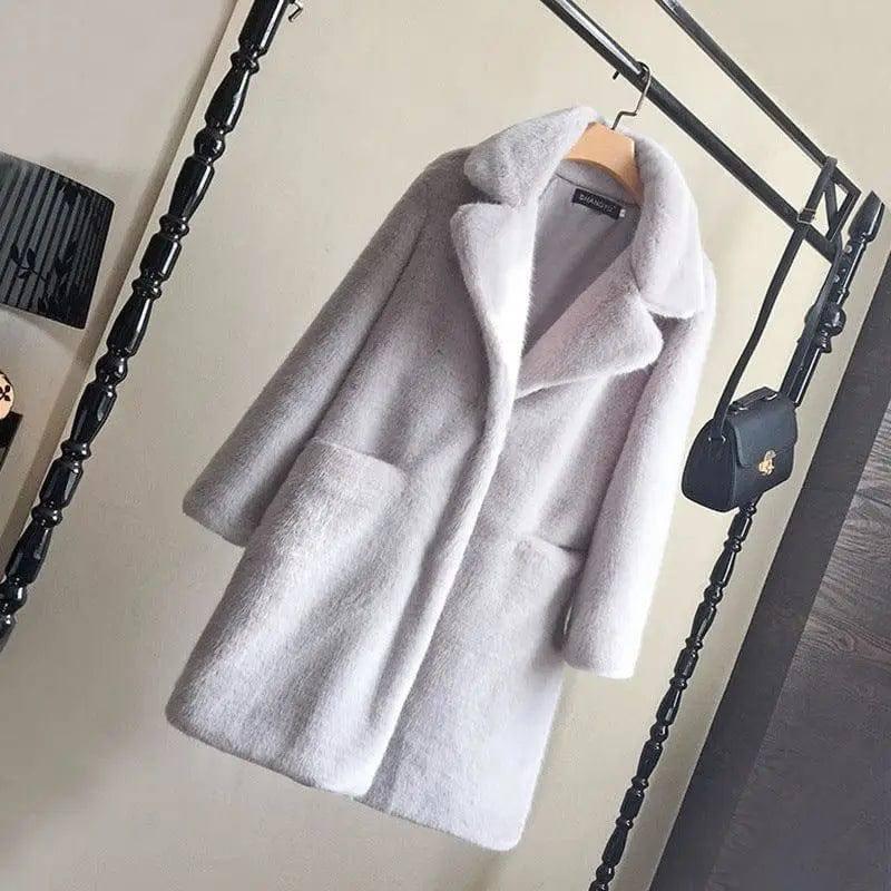 Faux fur mink women mid-length women's coat-Grey-4