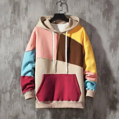 Fleece Casual Loose Color-blocking Pullover Top-Pink-1