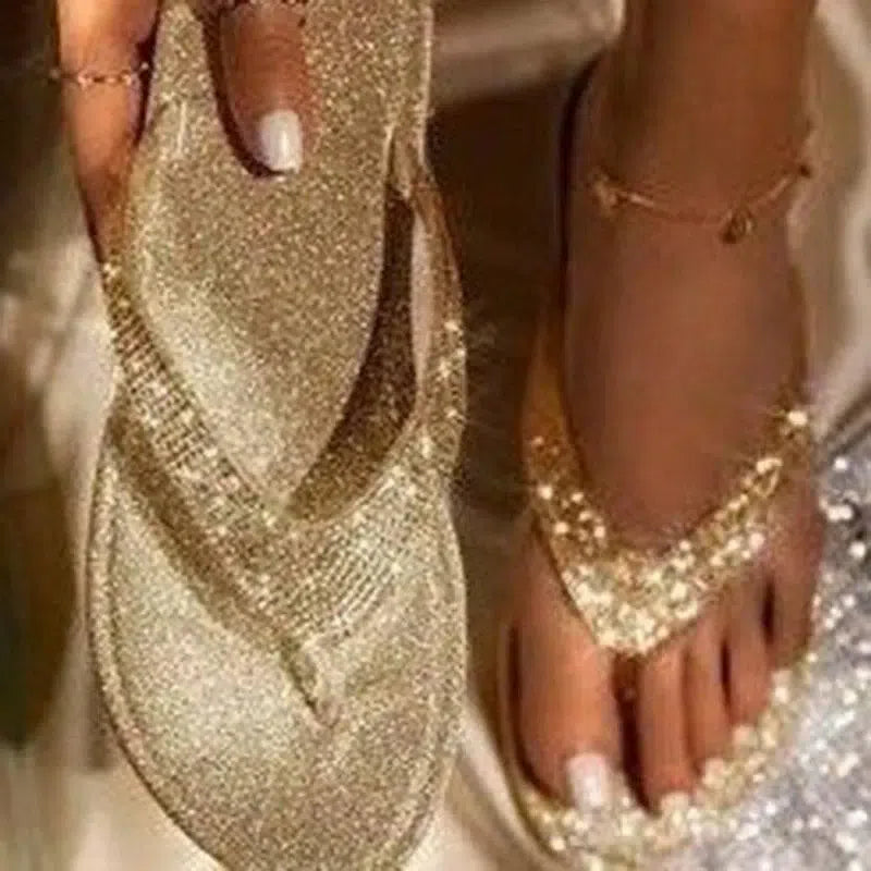 Flip Flop Slippers Slides Bling Rhinestone-Gold-8