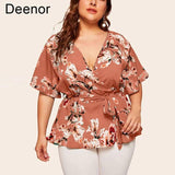 Floral Plus-Size Wrap Blouse – Trendy Fashion-1