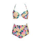 Flower bikini strap solid color hard cover swimsuit-Flowers-3