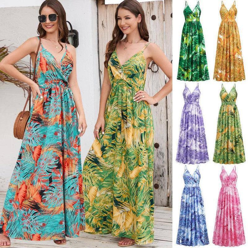 Flowers Long Dress Summer Swing Holiday Beach Dress-1