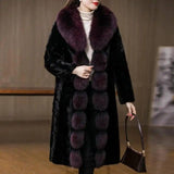 Fox Fur Collar Mink Women's Coat-Purple-1