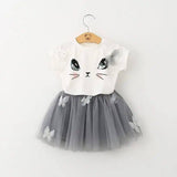 Girls Kids Cute Child Cat Short Sleeve T-Shirt Butterfly-white-1