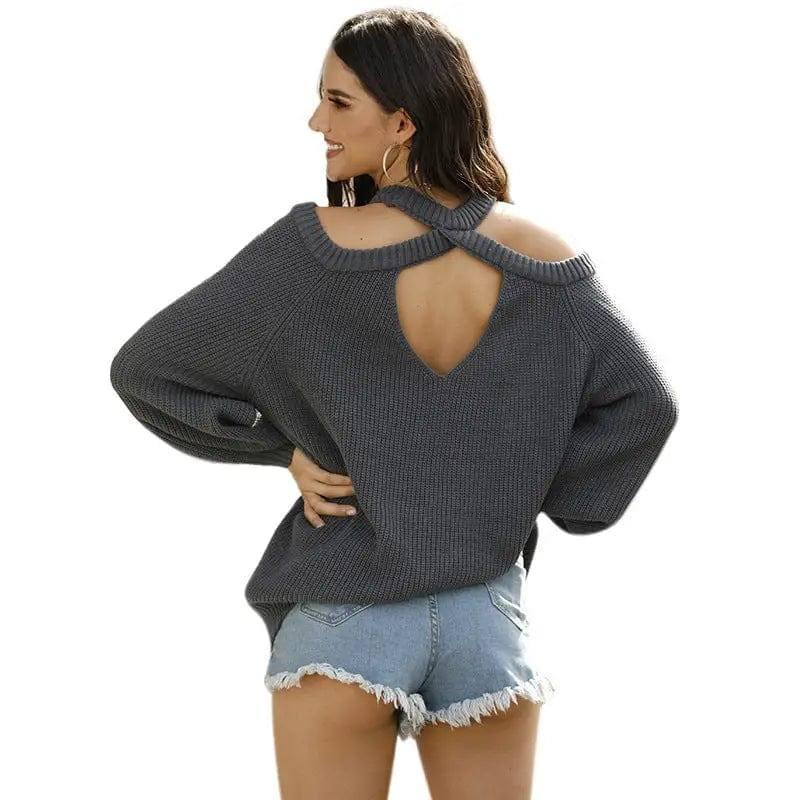 Halter Halter Sweater Off Shoulder Sweater-5