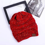 High Bun Ponytail Beanie Hat Chunky Soft Stretch Cable Knit-WineredB-27