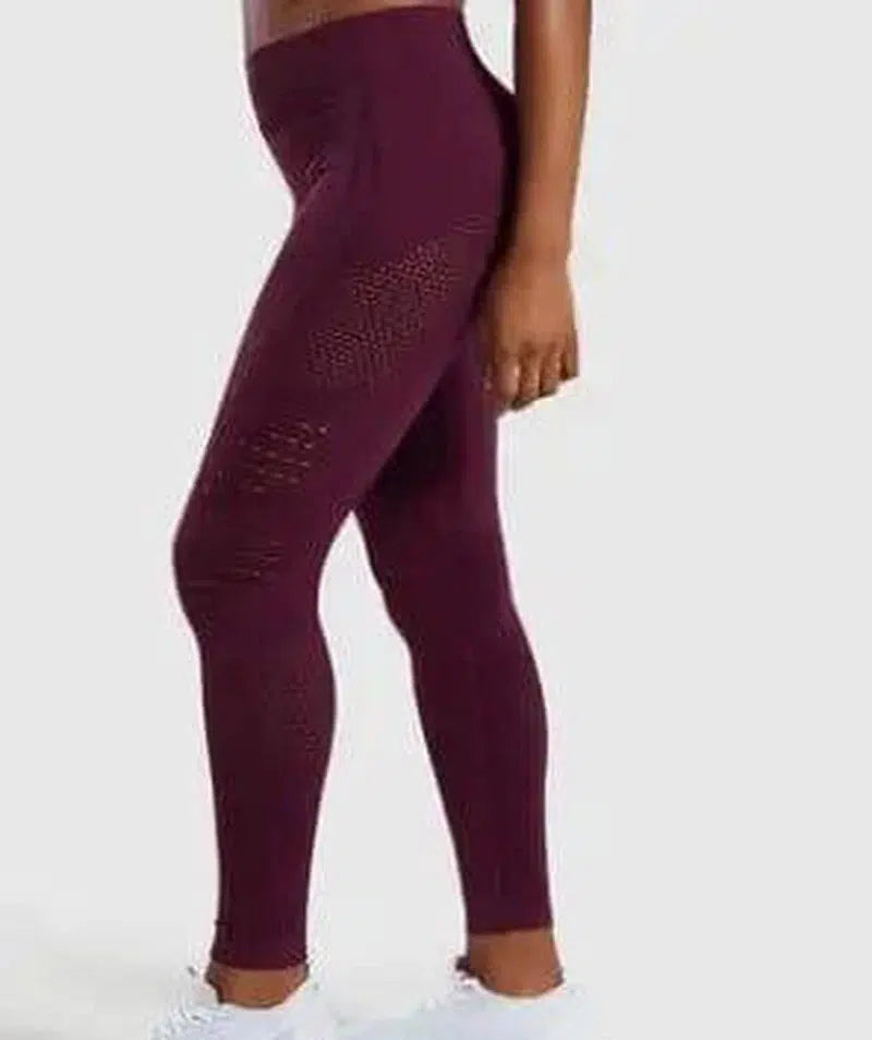 High stretch fitness pants seamless yoga pants-Red wine-4