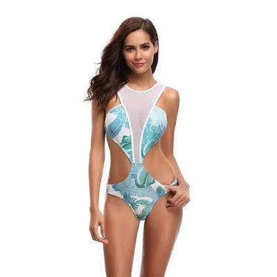 High Waist Bikini Swimsuit-Blue-3