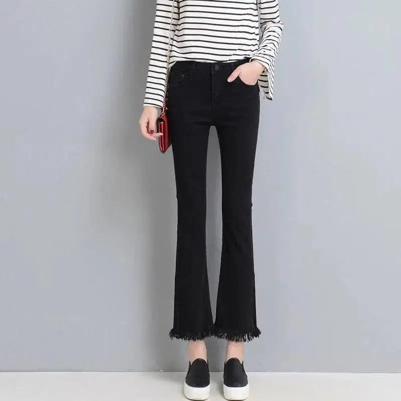 LOVEMI - KX high waisted black nine flared jeans blue flash slim