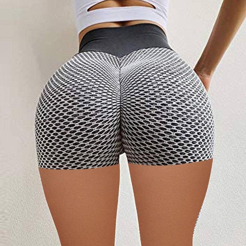 Honeycomb Design Yoga Pants Solid Color Hip-lifting Fitness Sports Shorts For Women-2