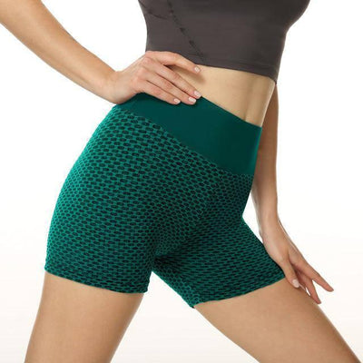 Honeycomb Design Yoga Pants Solid Color Hip-lifting Fitness Sports Shorts For Women-Green-4