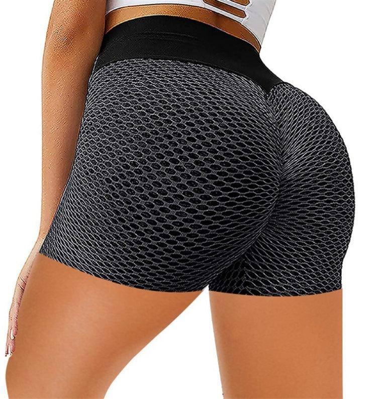 Honeycomb Design Yoga Pants Solid Color Hip-lifting Fitness Sports Shorts For Women-Black-5