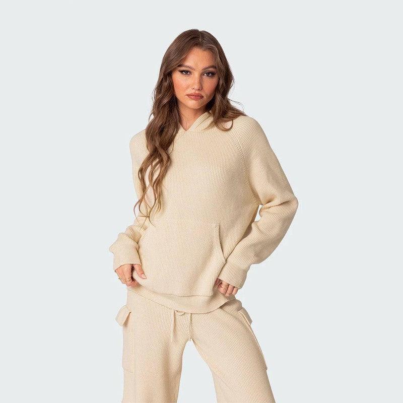 Hooded Sports And Leisure Sweaters Suit-Apricot-5