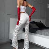 Ins Lace Straight Trousers Fashion Casual High Waist-4