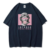 INTENSE FEELINGS Street Hip Hop Female T-Shirts Loose-Dark Blue-8