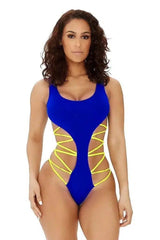 Irregular Sling Halter One-piece Swimsuit Swimsuit-Blue-2