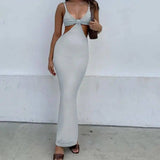 Irregular suspender backless sexy dress-Gray-1