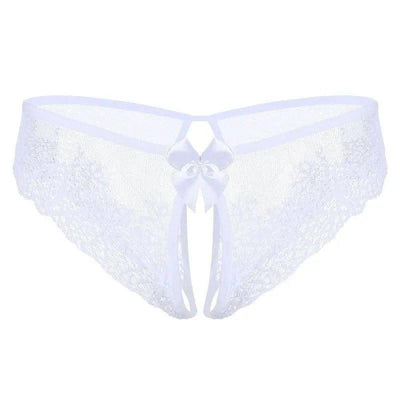 Lace Bow Non-take-off Thong Lingerie-White-7