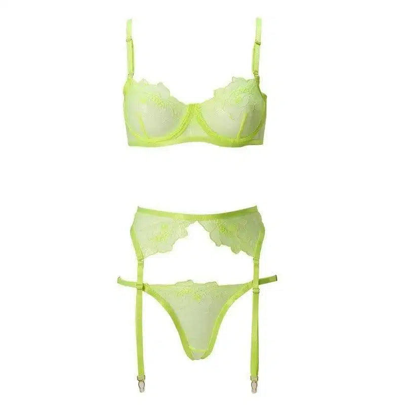 Lace Eyelash Stitching Lingerie Women-Green-2