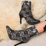 Lace mesh fine-heeled medium boots women-5