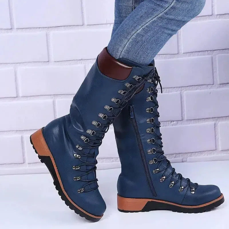 Lace-Up Combat Boot Winter Cowboy Western Boots Women-4