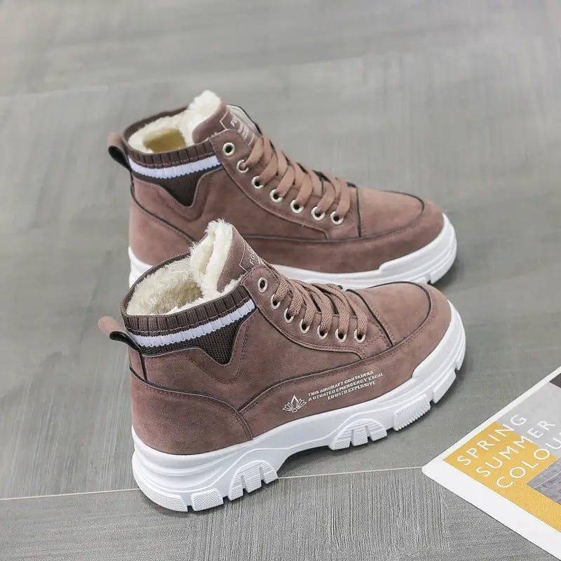 Ladies Casual Shoes Lace-up Fashion Sneakers Platform Snow-Brown-7