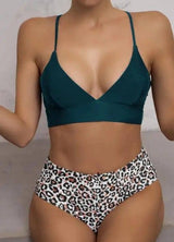 Ladies Split Swimsuit Sexy Leopard Point-Darkgreen-7