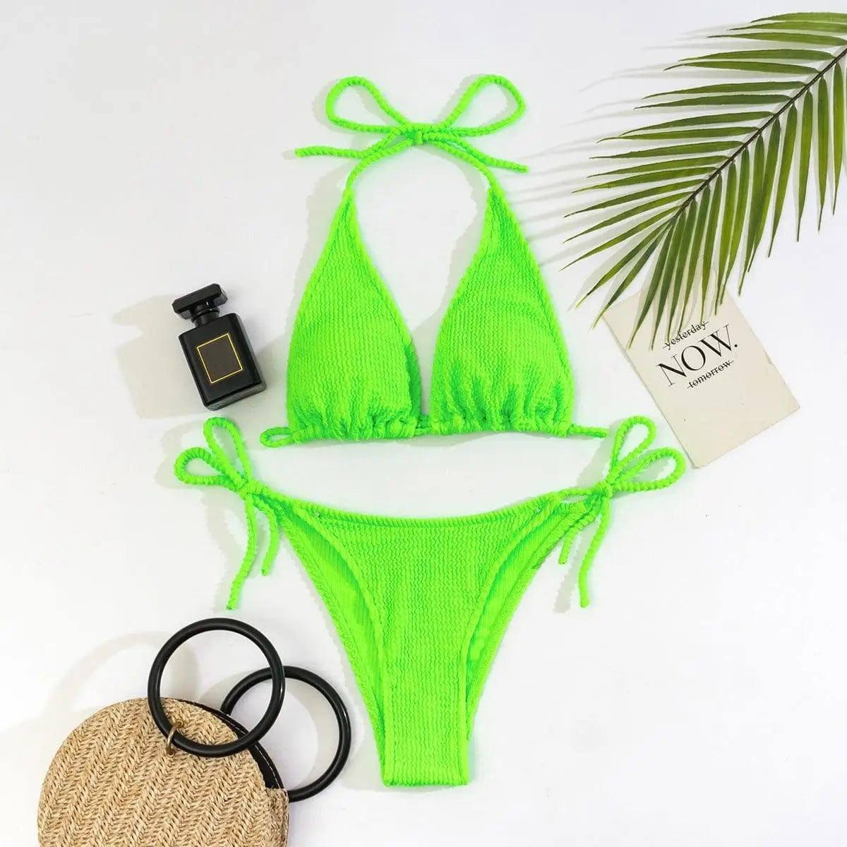 Ladies Split Swimsuit Triangle Bikini Wholesale-Green-5