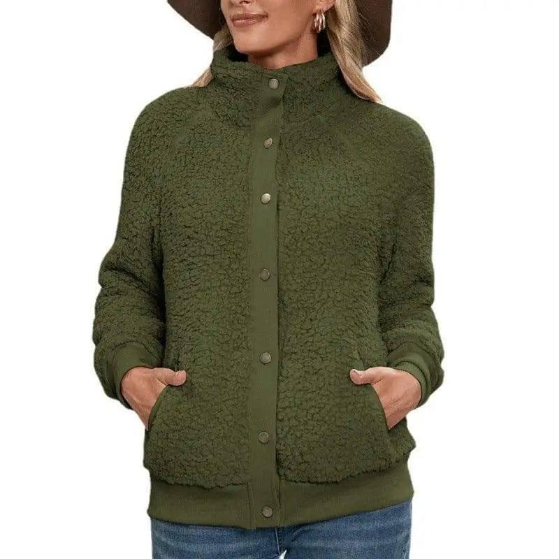 Lamb Plush Cardigan Jacket Double-sided Plush Jacket Coat-Green-2