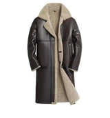 Lamb Wool Over-the-knee Mid-length Leather Coat-Brown-2