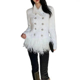 Lapel Long Sleeve Slim Double Breasted Tassel Coat Women-5