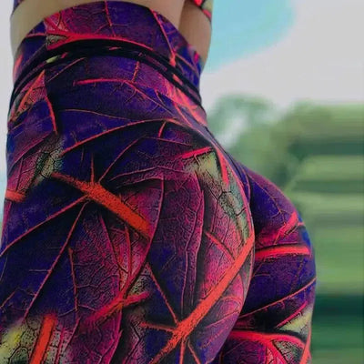 Leaf print fitness yoga pants-4