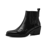 Leather Boots Women Genuine Pointed Toe-Black-5