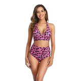 Leopard print sexy bikini split swimsuit-Pink-3